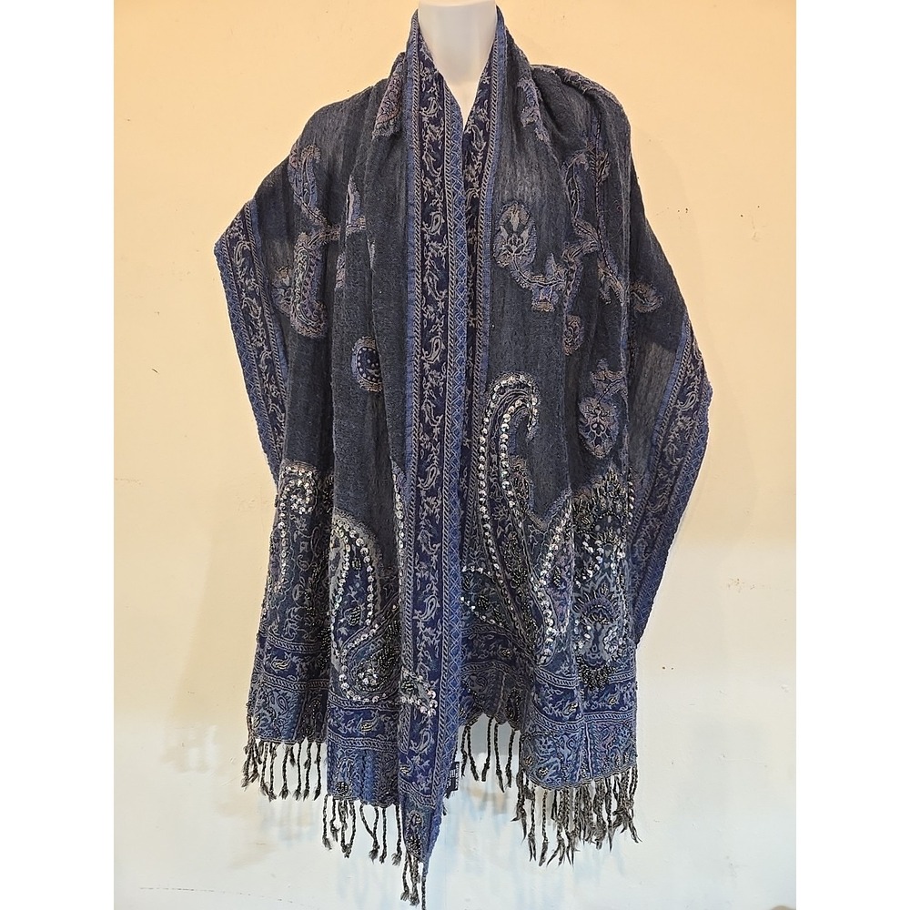 Vivante By VSA Indigo Vintage Scarf  With Bead And Sequin Detail